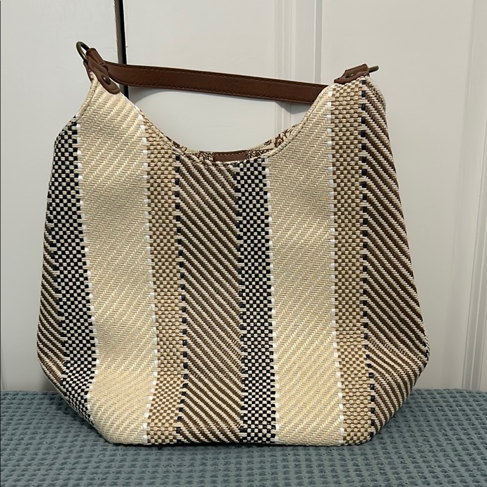 Sakroots Tan and Cream Striped Hobo Bag